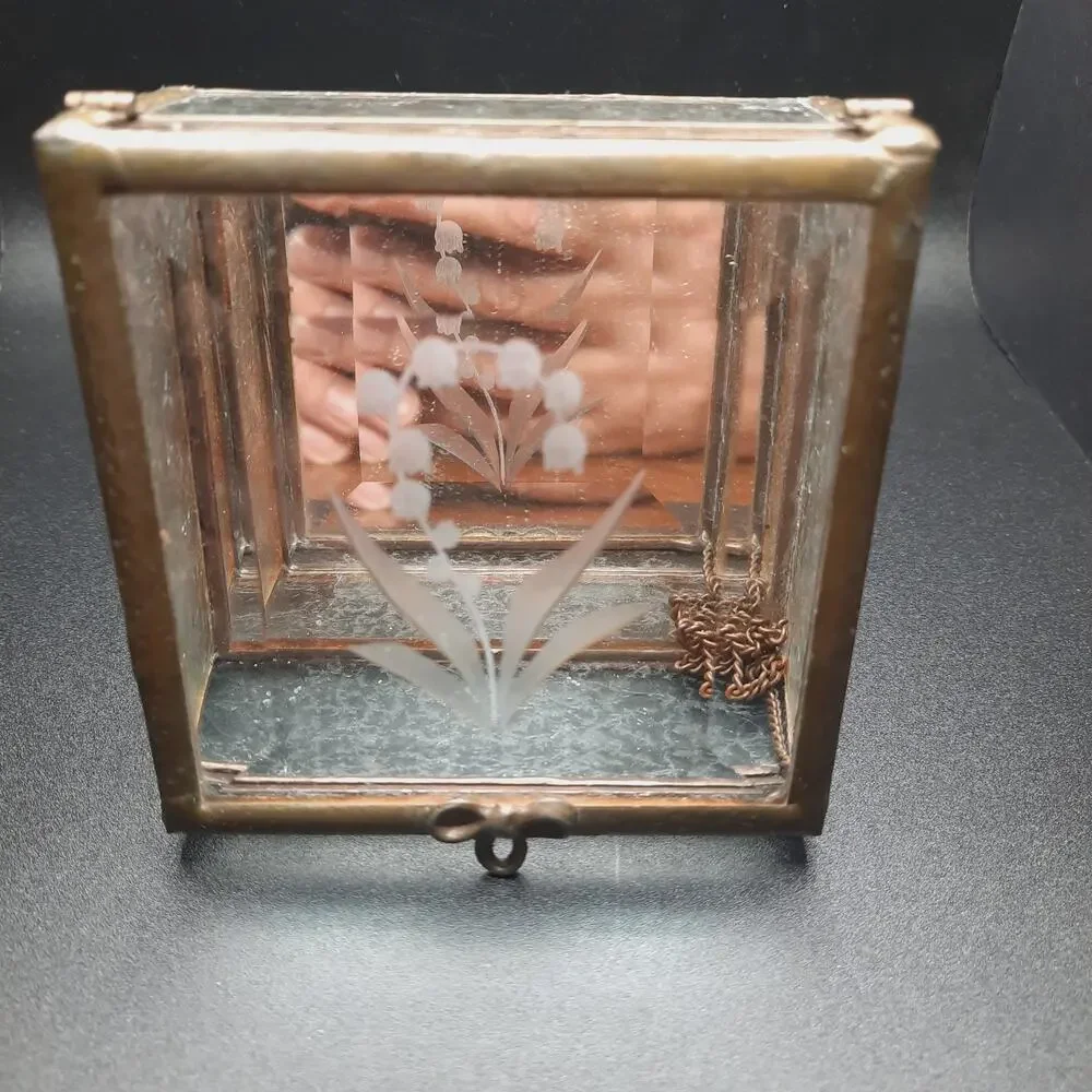 VTG The Glass Haus Handcrafted Brass Etched Glass Trinket Box Lily Of The Valley
